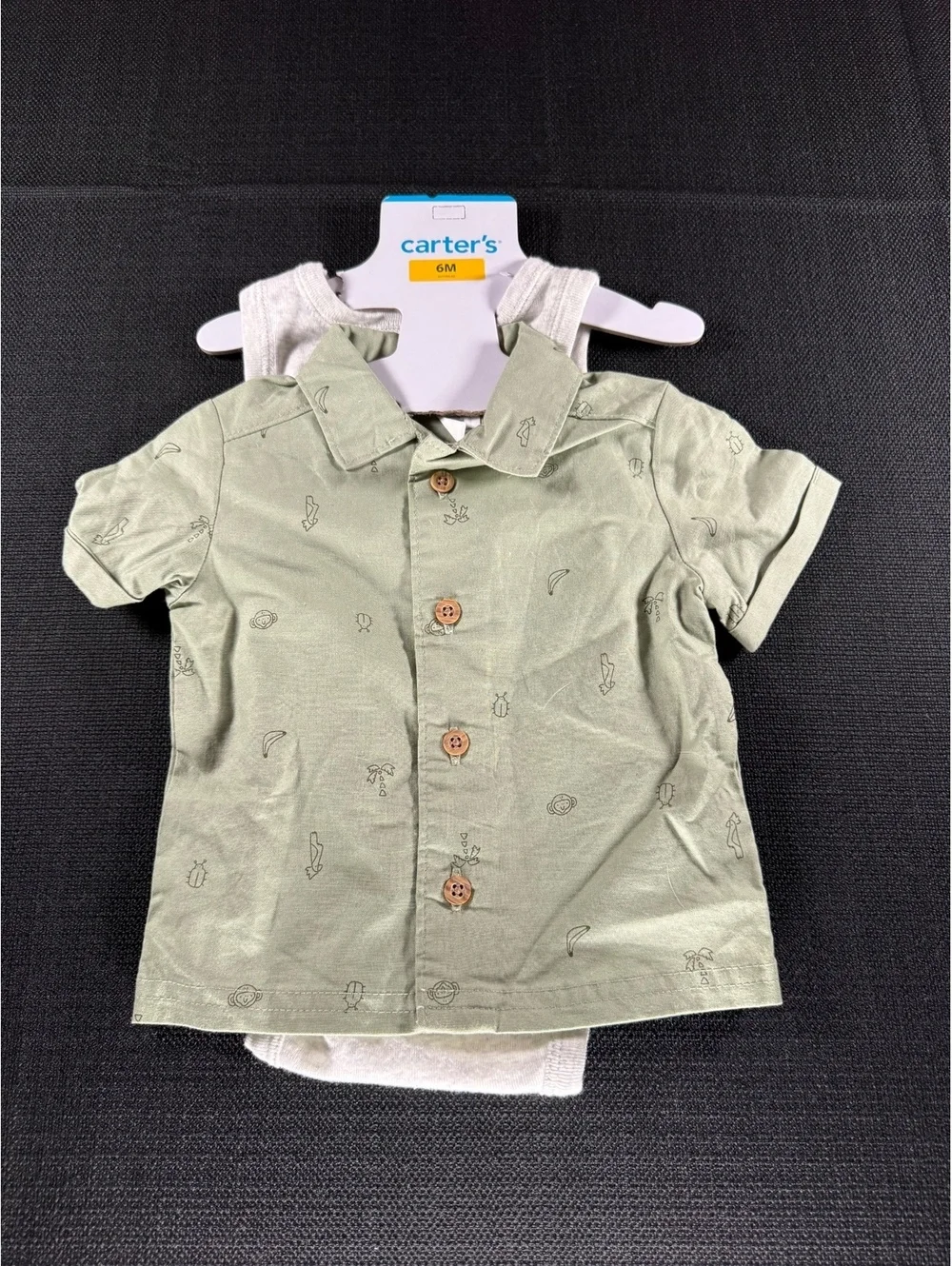 Carter's 2-Piece Baby Outfit 6M Green Shirt and Gray Bodysuit